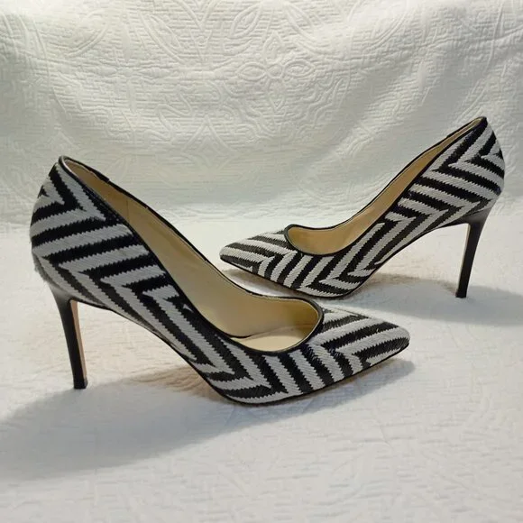 Nine West Stilettos Heels Size 6M Black & White Chevron Pointed Toe Womens - Picture 7 of 10